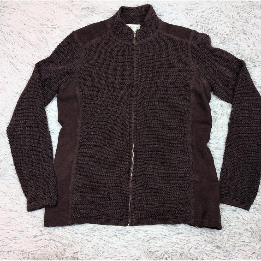 Austin Reed Sweater Womens M Cardigan Zip Up Woven Casual Comfort Preppy